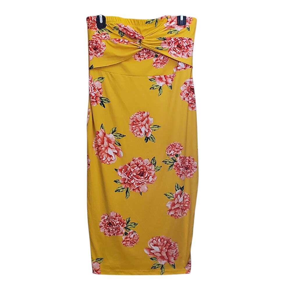 French Atmosphere Women's Yellow Floral Sleeveless Dress Large